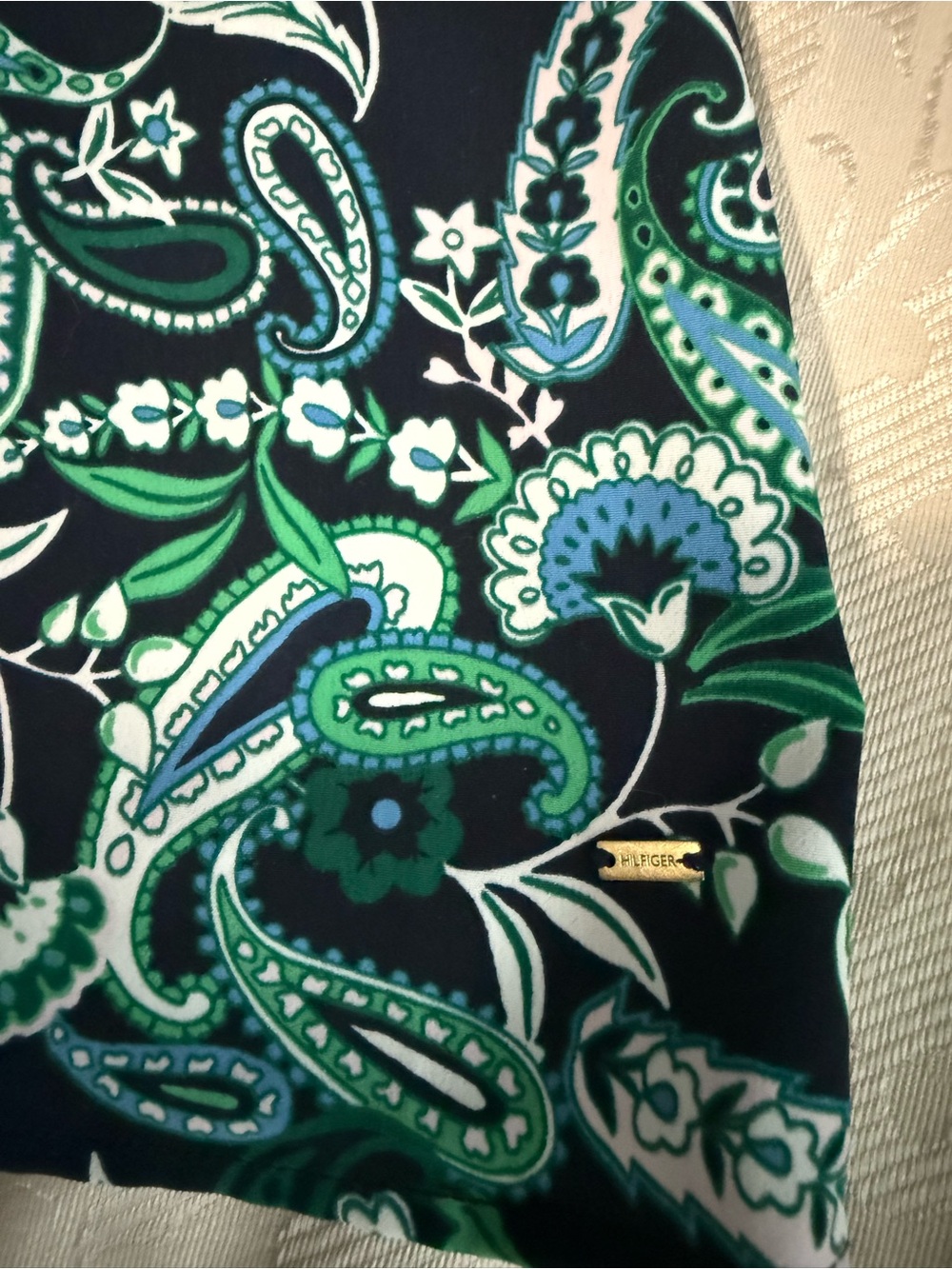 Tommy Hilfiger Paisley Fit & Flare Dress Size 0 Navy Green Sleeveless - Picture 7 of 13